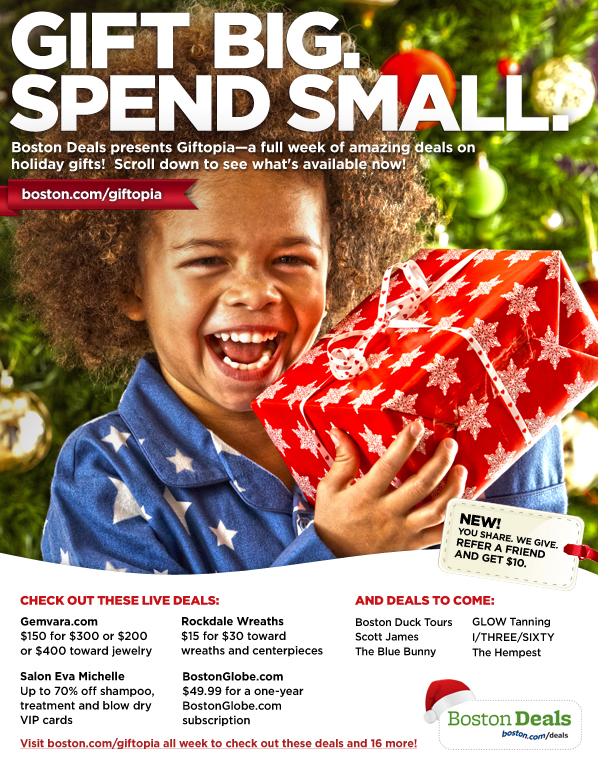 Boston Deals presents Giftopia - a full week of amazing deals on holiday gifts! Click here to see what's available now!