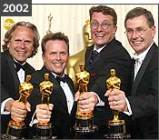 The winning Oscar team  for best visual effects for "The Fellowship of the Ring."