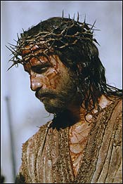 Jim Caviezel, portraying Jesus Christ, on the set of 'The Passion of the Christ.'