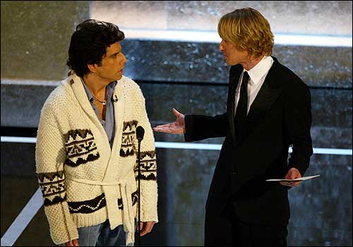 Ben Stiller (left) and Owen Wilson trade quips as they present at the Oscars.