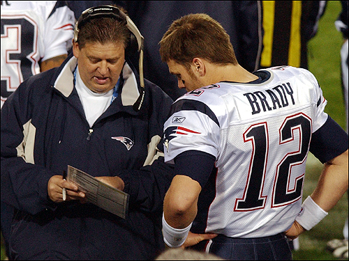 Brady conferred with offensive coordinator Charlie Weis on the sideline.
