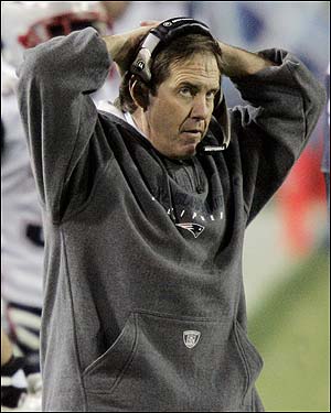 Bill Belichick reacts on the sidelines during second quarter play.