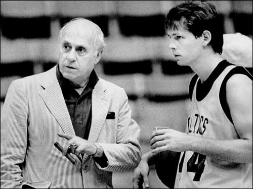 Auerbach talked with Celtics guard Danny Ainge in 1985. Little did Auerbach know that less than 20 years later, Ainge would be running the Celtics as Director of Basketball Operations.