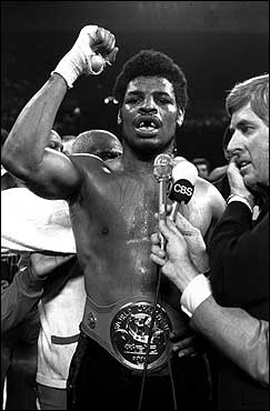 Spinks, pictured here after the fight in Las Vegas, dethroned Muhammad Ali in a split decision on Feb. 15, 1978, in one of the greatest upsets in boxing history.