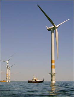 This photo shows an artist's conception of the proposed energy-producing wind farm by Cape Wind Associates.