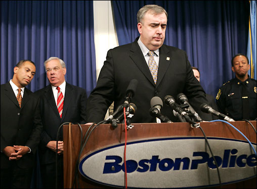 At a press conference, Boston Police Commissioner Edward F. Davis says police responded to nine locations.