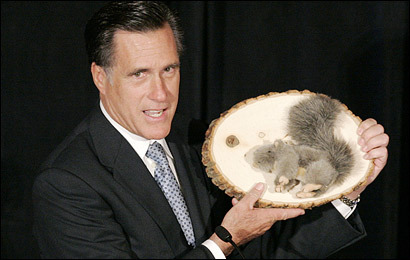 Former Massachusetts governor and presidential candidate Mitt Romney joked about his hunting experience -- with props.