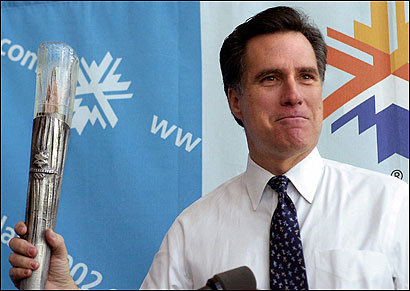 Romney, then president of the Salt Lake Organizing Committee, held the Olympic torch on Feb. 26, 2001, in Salt Lake City.
