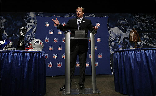 Next to the Vince Lombardi Trophy, league commissioner Roger Goodell spoke to the media in Phoenix.