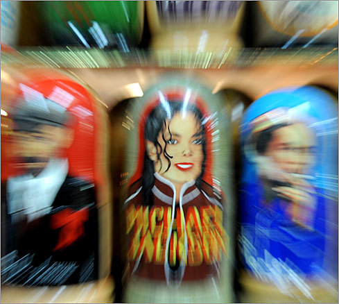 A traditional matryoshka nesting doll bearing Jackson's visage on sale in a Moscow shop on June 26.