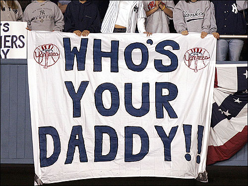 After Pedro Martinez tipped his cap and called the Yankees his Daddy last season, you knew Yankee fans weren't going to let that comment slide. These photos are from Game 2 of the ALCS on Oct. 13, 2004.