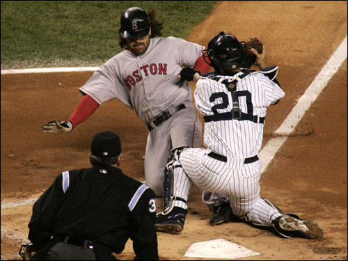 johnny damon red sox. Red Sox Johnny Damon is thrown