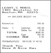 A parking receipt for $100 during the Sox home opener.