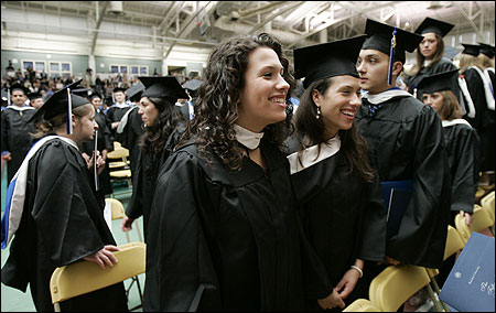 Brittany, Tascha, and Alec Zadecks of Leominster, who are triplets, basked at their commencement yesterday at Brandeis University in Waltham, where Chief Justice Margaret H. Marshall of the Supreme Judicial Court addressed the crowd of 7,000. Brittany, Tascha, and Alec Zadecks of Leominster, who are triplets, basked at their commencement yesterday at Brandeis University in Waltham, where Chief Justice Margaret H. Marshall of the Supreme Judicial Court addressed the crowd of 7,000.