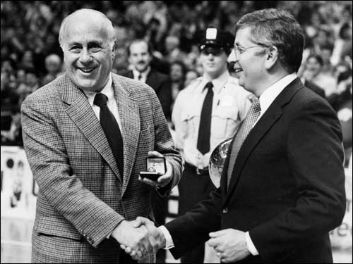 Auerbach received his 15th championship ring from NBA commisioner David Stern in 1984.