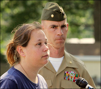 Kathy Hopkins made a brief statement yesterday about her cousin, Marine Lance Corporal Holly A. Charette.