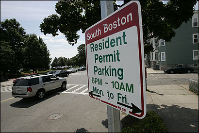 boston sign south parking globe seeing southie residents spots rule local street