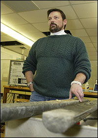 David Robinson discussed a sediment core taken from the Massachusetts seabed.
