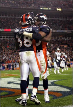 Anderson celebrated his second touchdown with teammate Rod Smith.