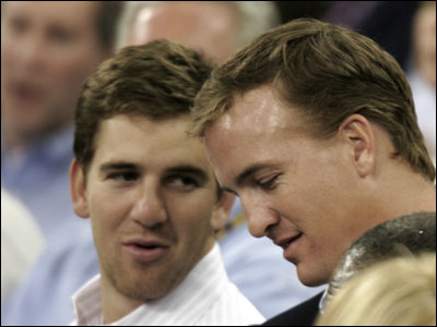 It’ll be the first meeting of the Manning brothers when Peyton (right) brings his Colts to Giants Stadium to take on Eli and New York Sept. 10 in a prime-time game.