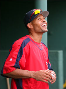 Coco Crisp was all smiles on the day his three-year extension was announced that will keep him with the Sox through 2009.