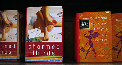 ‘‘Charmed Thirds,’’ which is Megan McCafferty’s latest book in the Jessica Darling series, was on display next to Kaavya Viswanathan’s debut novel at the Harvard Coop bookstore.
