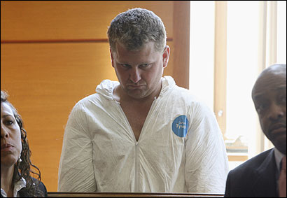 In Framingham District Court yesterday, Jeremias Bins pleaded not guilty to two charges of murder. Court documents allege he killed his wife and stepson Saturday night after fighting with her over how much time she spent with Mormon church friends.