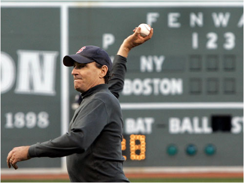 Singer/songwriter James Taylor threw out the ceremonial first pitch prior to the game between the Red Sox and the New York Yankees at Fenway Park.