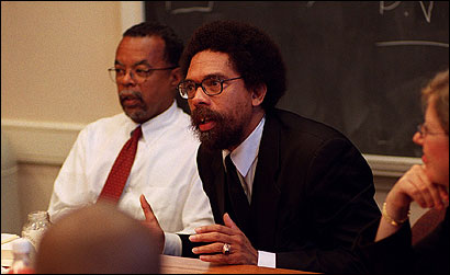 Cornel West (right), with Henry Louis Gates Jr., lectured Harvard University doctoral students in September 2001. Cornel West (right), with Henry Louis Gates Jr., lectured Harvard University doctoral students in September 2001.
