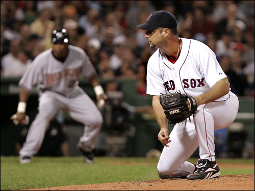 Tim Wakefield found himself in a tight spot with the bases loaded in the sixth inning, but managed to pitch out of the jam.