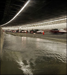 On Sept. 15, 2004, water spewed through fissures in the Central Artery tunnel.