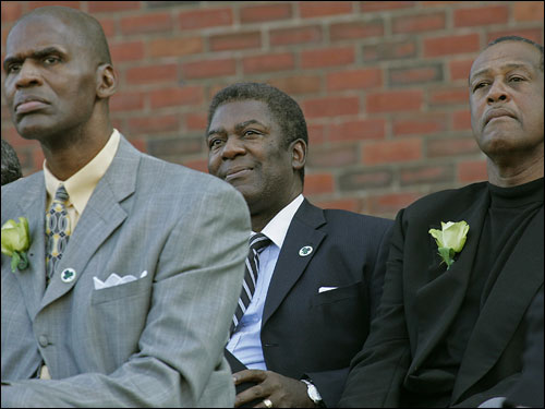 Robert Parish (left), Mal Graham (middle) and M.L. Carr were among the guests of honor at the Auerbach tribute.