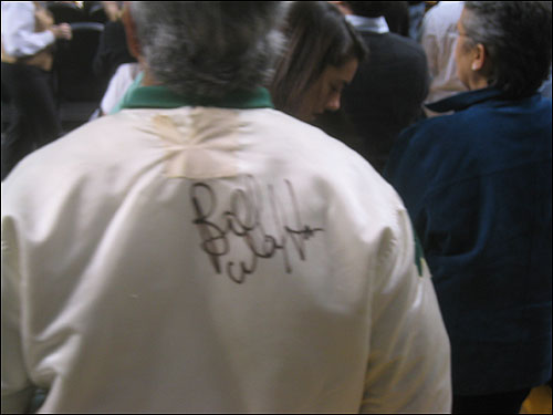 Gomes wore an old-fashioned Celtics jacket signed by Bill Walton.