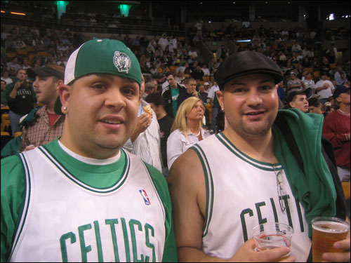 Greg Muran (left) and Matthew Gandolfo hoped the Celtics would use the emotions of opening night and Auerbach's memory to have a successful season.