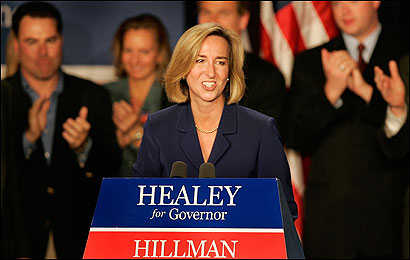 Lt. Gov. Kerry Healey delivers her concession speech Tuesday night at the Sheraton Boston Hotel.