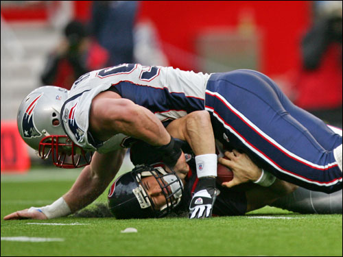 Patriots linebacker Tully Banta-Cain sacked Texans QB David Carr for an eight-yard loss in the second quarter.