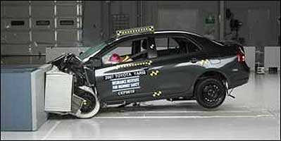 The Toyota Yaris got a good rating in front crashes but was rated marginal in rear-end crashes. It received a poor rating in side crashes without side airbags and a good rating with them.