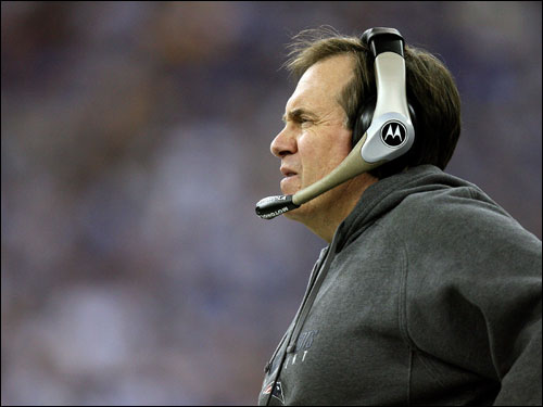 Bill Belichick looked on from the sidelines during the game.