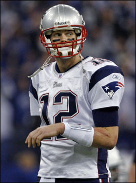 Tom Brady watched the Colts celebrate after he threw an interception late in the game.