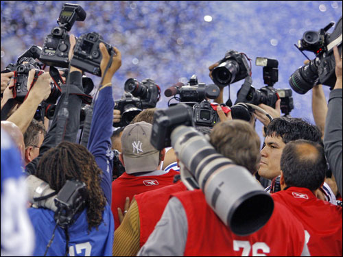 Bruschi and the Patriots were an afterthought in the media mob at the end of the game.