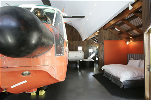 At Winvian, you can stay in a cottage with a helicopter in the living room.
