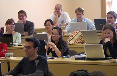 Law students took notes using laptop computers in a class on evidence at Regent University. The school, below, which was founded by televangelist Pat Robertson, is in Virginia Beach, Va.