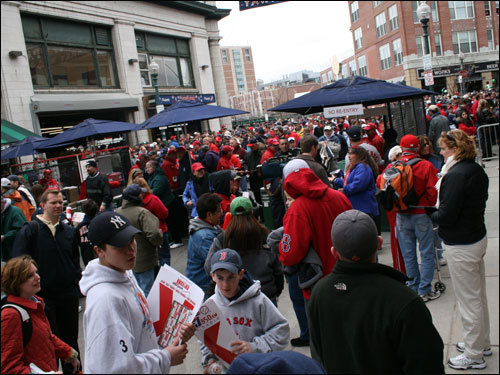 Yawkey Way begins to fill up after the gates open.