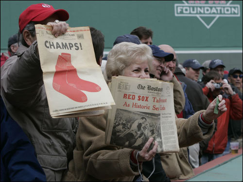 Red Sox fans watched as the 1967 championship team members took the field before the start of the game.