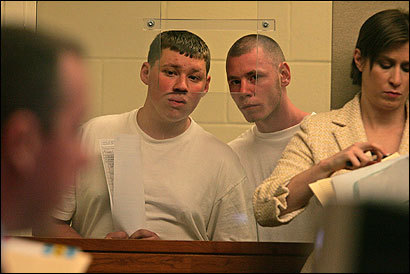 Brothers Michael (left) and Robert Simeone Jr. were arraigned in Brockton on assault and battery and other charges.