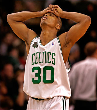 The Celtics traded the No. 7 pick in the 2006 NBA Draft, forward Raef LaFrentz, and guard Dan Dickau to Portland for Theo Ratliff and Sebastian Telfair (pictured). Ratliff played in two games for the Celtics in 2006-2007 before shutting it down with a back injury. Telfair is no longer on the team after being arrested on a gun charge. The No. 7 pick could have been used to draft all-rookie team members Randy Foye or Rudy Gay, among others.