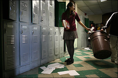 Sorting trash from treasure yesterday was sophomore Dawn Lai, 15. She’ll attend another school next year.