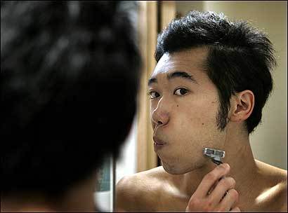 Kenichi Yonezawa of Tokyo used a Gillette razor, without shaving cream. Gillette has long trailed Schick in Japan.