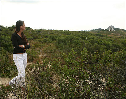 Nathalie Ferrier looked toward where a mansion is planned in Truro. In the distance is artist Edward Hopper’s former home.