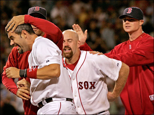 Asked if hitting the game-tying home run during Lester's return made the win special, Lowell said: 'It makes it a better story and I think it's kind of a nice twist. But if [Jason Varitek] had hit the tying home run, I would have been just as happy. It just adds a little flavor. 'I'm just glad his efforts didn't go to waste. It would have been a shame if we'd lost, 1-0.'